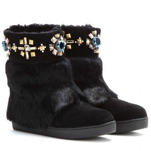 Tory Burch Curran Shearling Rabbit Fur Boots